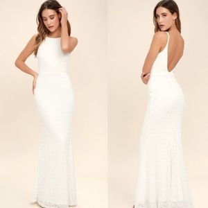 Lulu’s Ephemeral Allure White Lace Maxi Dress S